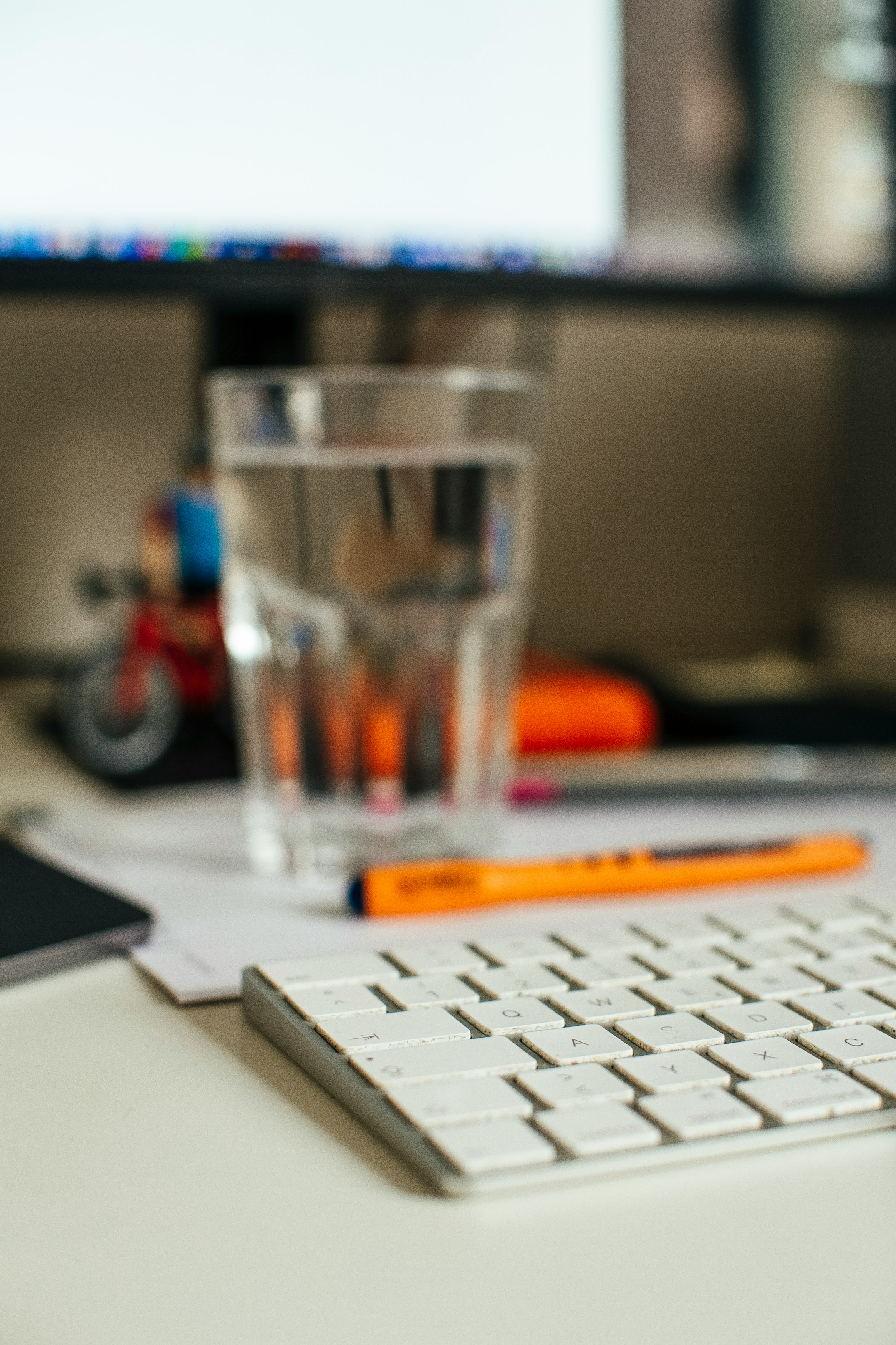 clear drinking glass on white table